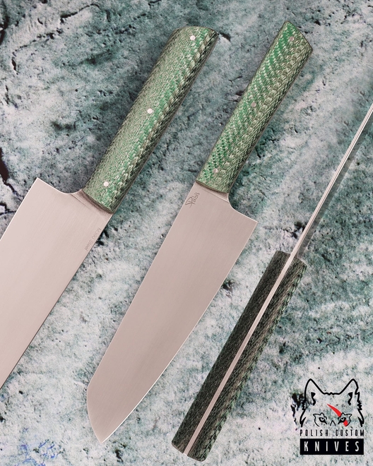 KITCHEN KNIFE SANTOKU 180 50 M390 GREEN TWILL PABIŚ KNIVES