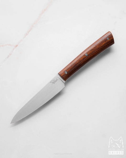 A SMALL PELLING KITCHEN KNIFE OBIERAK 80 23 M390 IRONWOOD PABIŚ KNIVES