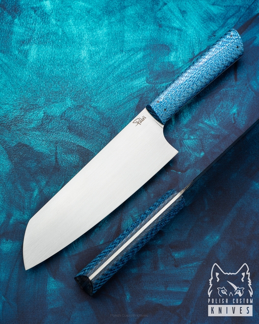 KITCHEN KNIFE SANTOKU FULTANG 180 6 M390 BLUE TWILL PABIŚ