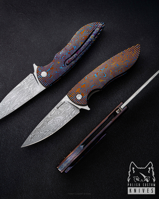 FOLDING KNIFE FOLDER STING #0720 TIMASCUS DAMASTEEL FULL DRESS HERMAN KNIVES