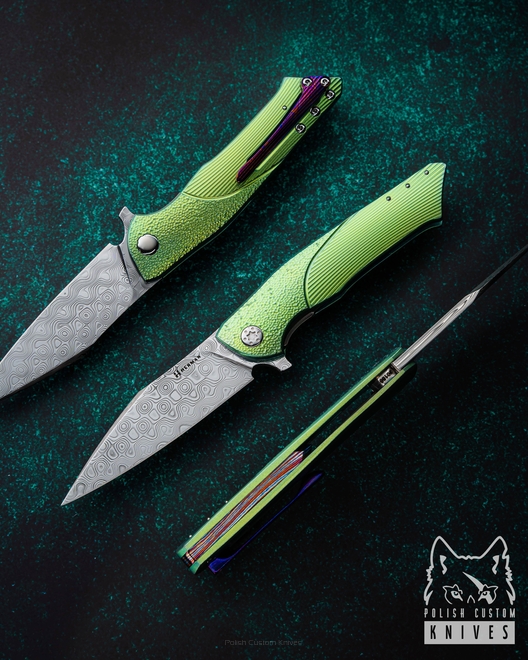 FOLDING KNIFE FOLDER BEE #0186 DAMASTEEL HERMAN KNIVES