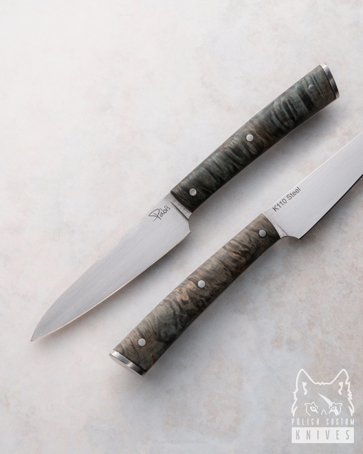 A SMALL PEELING KITCHEN KNIFE 80 20 K110 STABILIZED MAPLE PABIS KNIVES