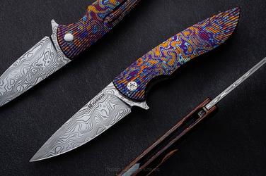 FOLDING KNIFE STING #0867 DAMASTEEL TIMASCUS FULL DRESS HERMAN KNIVES