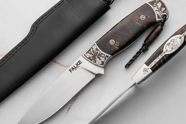 HUNTING KNIFE HUNTER ELEGANCE HE 004 M390 STABILIZED MAPLE BURL FALKE