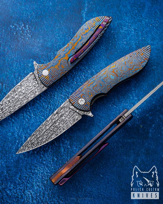 FOLDING KNIFE FOLDER STING 705 TIMASCUS DAMASTEEL FULL DRESS HERMAN KNIVES