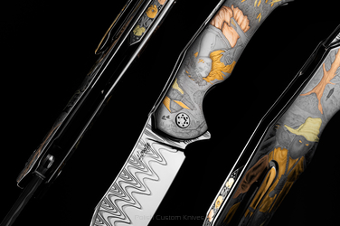 FOLDING KNIFE FOLDER MANTIS 2 "THE WITCHER'S TALE'S: LADY MIDDAY & SCARECROW" ENGRAVED BY MT. CHIMWAI HERMAN KNIVES