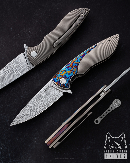 FOLDING KNIFE FOLDER MICRO STING 104 DAMASTEEL HALF DRESS HERMAN KNIVES