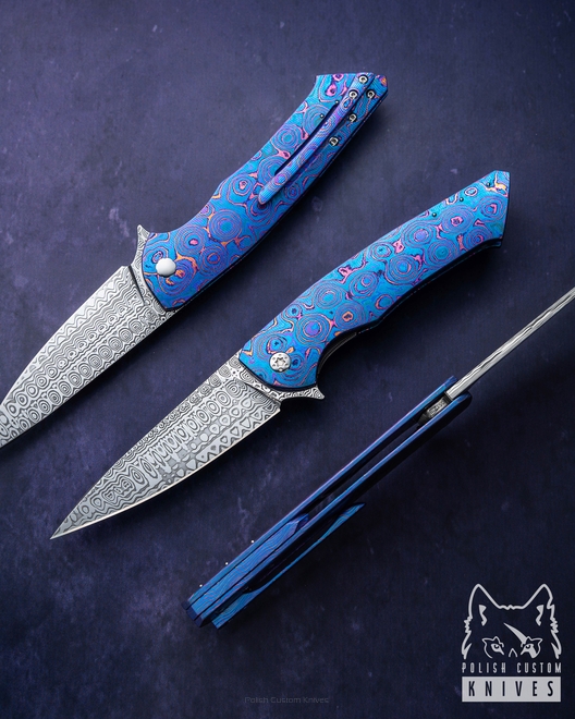 FOLDING KNIFE FOLDER SLIM #0512 BLACK TIMASCUS DAMASTEEL FULL DRESS HERMAN KNIVES