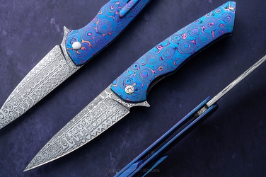 FOLDING KNIFE FOLDER SLIM #0512 BLACK TIMASCUS DAMASTEEL FULL DRESS HERMAN KNIVES