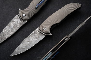 FOLDING KNIFE DRAGONFLY #0508 NICHOLS CORE DAMASCUS HALF DRESS HERMAN KNIVES