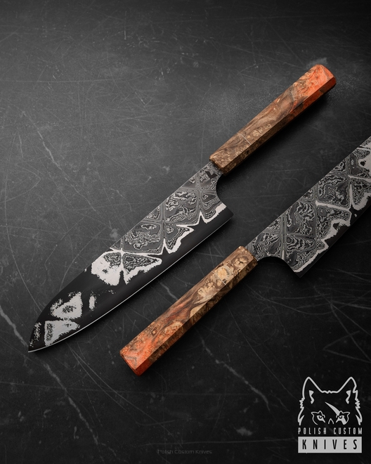 KITCHEN KNIFE GYUTO 1 DAMASCUS STABILIZED MAPLE BURL LOCI KNIVES
