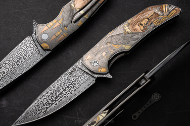 FOLDING KNIFE FOLDER DRAGONFLY 2 "THE ANGEL OF DEATH" ENGRAVED BY MT. CHIMWAI HERMAN KNIVES
