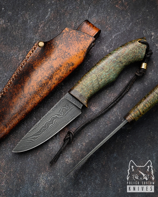 EXCLUSIVE HUNTING KNIFE  AUTUMN WIND 4 DAMASCUS KARELIAN BIRCH SIMON'S
