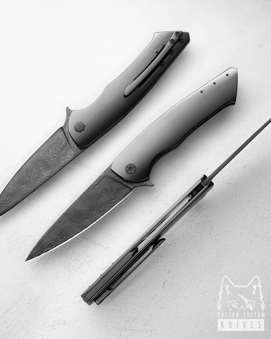 FOLDING KNIFE FOLDER SLIM #0378  DAMASTEEL DLC HALF DRESS HERMAN KNIVES