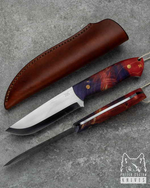 KNIFE VOLVERINE STABILIZED WOOD WITH BROWN LEATHER SHEATH KK
