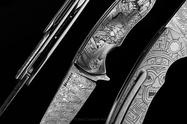 FOLDING KNIFE FOLDER STING 550 "AZTEC WARRIOR" ENGRAVED BY ABLE SNAIL HERMAN KNIVES
