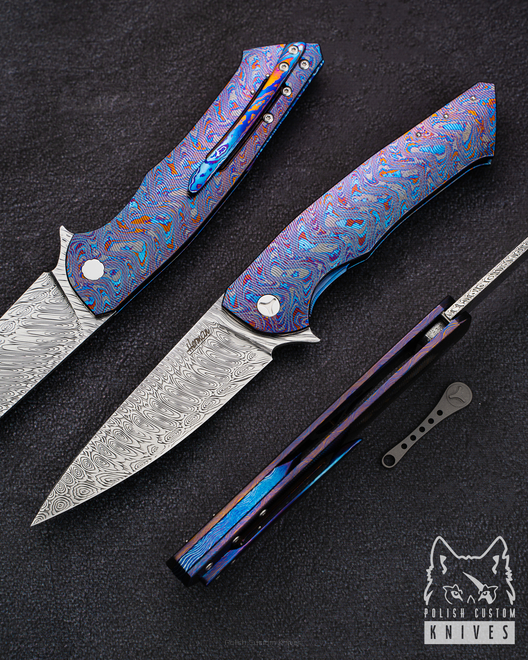 FOLDING KNIFE SLIM 2 BLACK TIMASCUS DAMASTEEL HERMAN