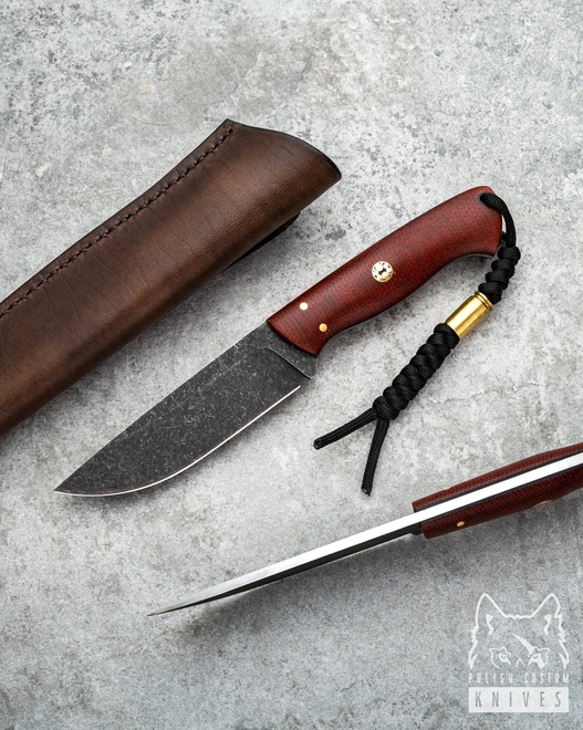 SURVIVAL KNIFE WIDOW MINI BROWN MICARTA, MOSAIC PINS, BROWN LEATHER ML TD