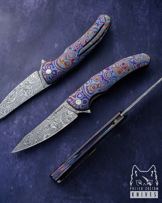 FOLDING KNIFE FOLDER ISHTAR 613 DAMASTEEL BLACK TIMASCUS FULL DRESS HERMAN KNIVES