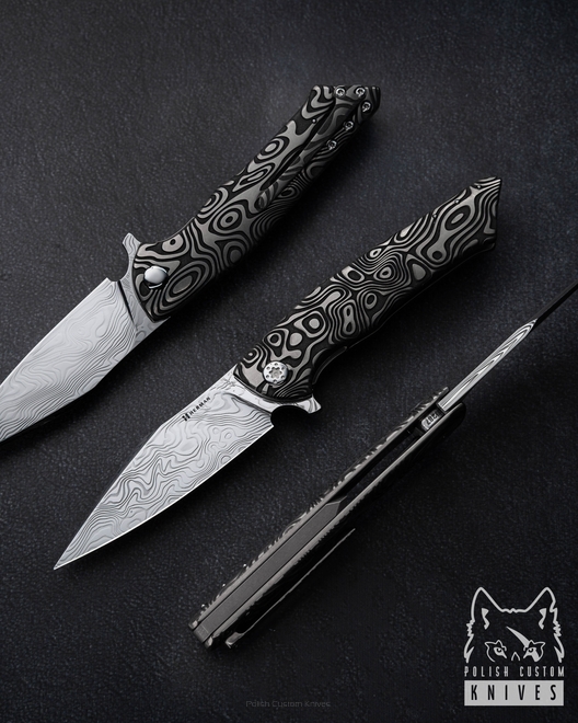 FOLDING KNIFE FOLDER BEE #0287 DAMASTEEL NEBULA RIPPLE HALF DRESS HERMAN KNIVES