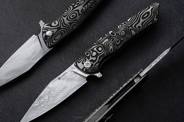 FOLDING KNIFE FOLDER BEE #0287 DAMASTEEL NEBULA RIPPLE HALF DRESS HERMAN KNIVES