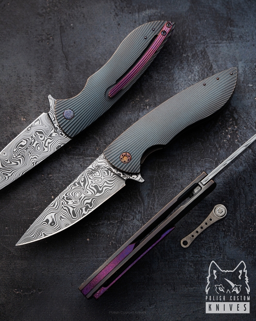 FOLDING KNIFE FOLDER STING 442 DAMASTEEL HALF DRESS HERMAN KNIVES