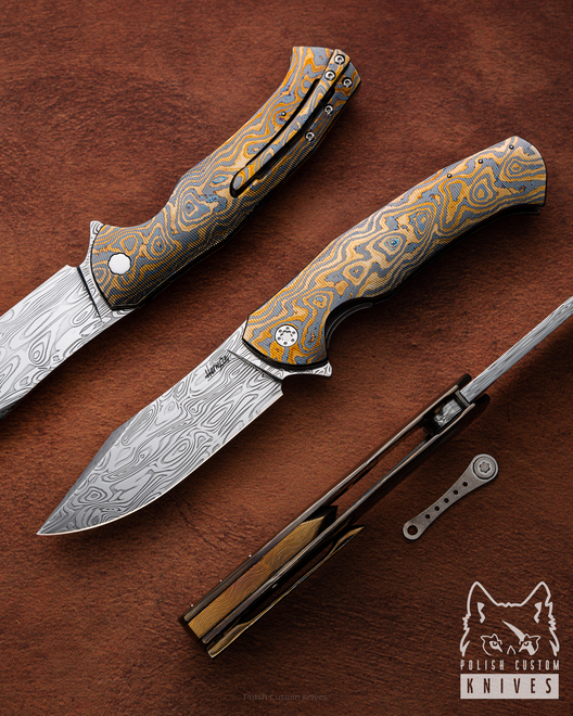 FOLDING KNIFE FOLDER MANTIS 3 BLACK TIMASCUS DAMASTEEL HERMAN KNIVES