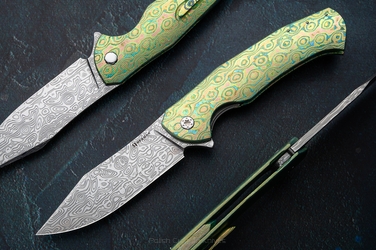 FOLDING KNIFE FOLDER MANTIS #0464 DAMASTEEL BLACK TIMASCUS HERMAN KNIVES