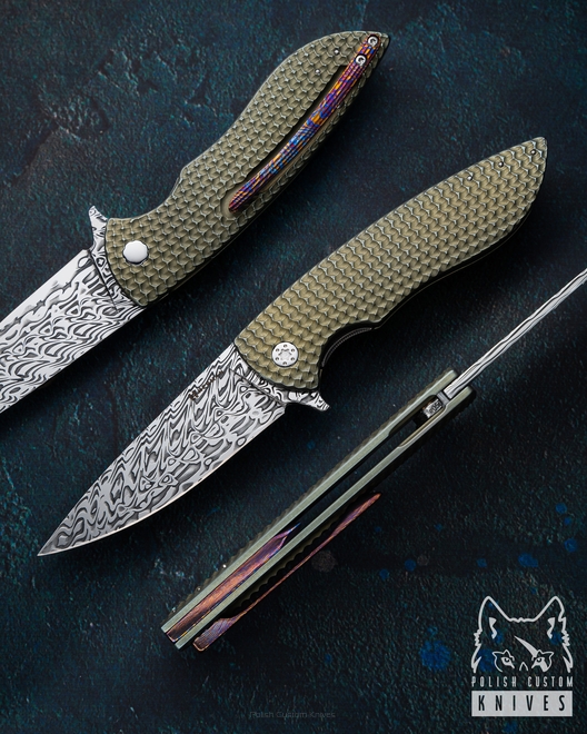 FOLDING KNIFE FOLDER STING 567 DAMASTEEL HALF DRESS HERMAN KNIVES