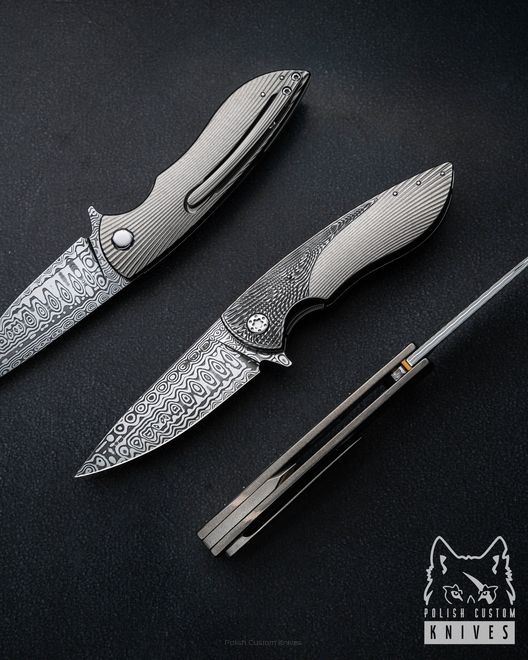 FOLDING KNIFE FOLDER MICRO STING #0372 DAMASTEEL HALF DRESS HERMAN KNIVES