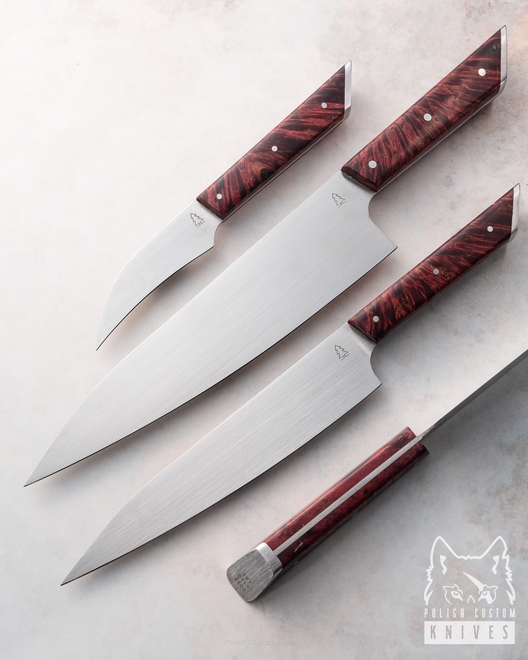 EXTENDED SET OF 3 KITCHEN KNIVES 20/2022 K110 STABILIZED KARELIAN BIRCH BURL LAS