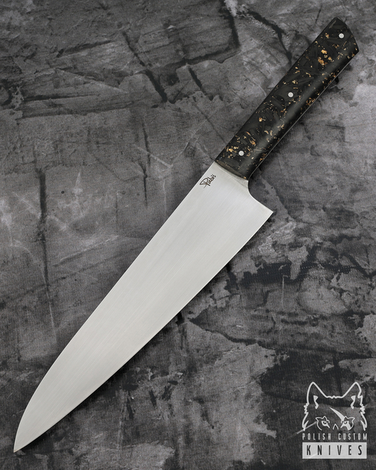 KITCHEN KNIFE CHEF 210 57 CARBON IN RESIN WITH GOLD FLAKES M390 PABIŚ KNIVES