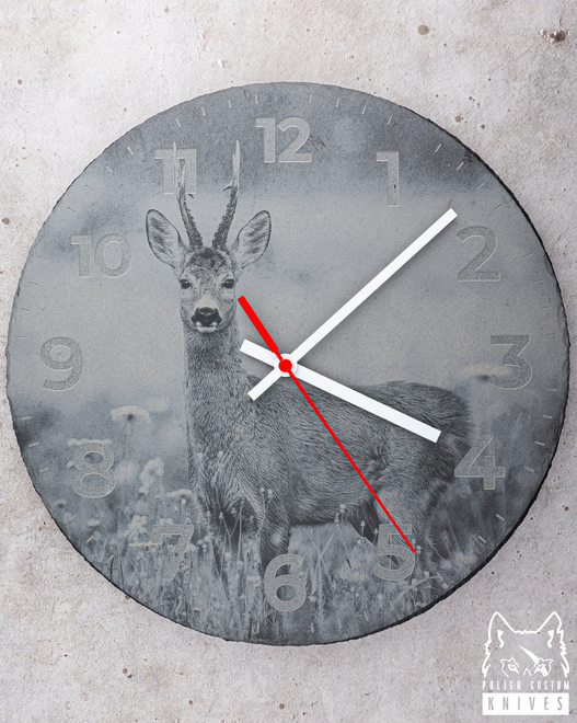 STANDING SLATE CLOCK 8 EUROPEAN ROE BUCK STANDING SLATE CLOCK LZ LASER DESIGNS