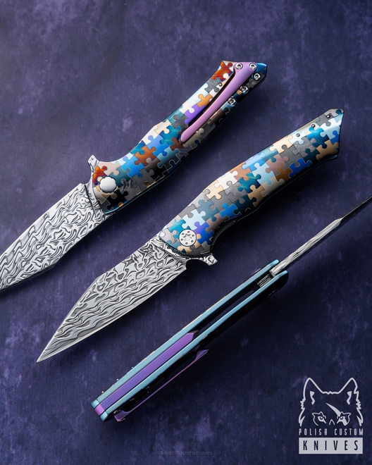 FOLDING KNIFE FOLDER BEE 30 DAMASTEEL HALF DRESS HERMAN KNIVES