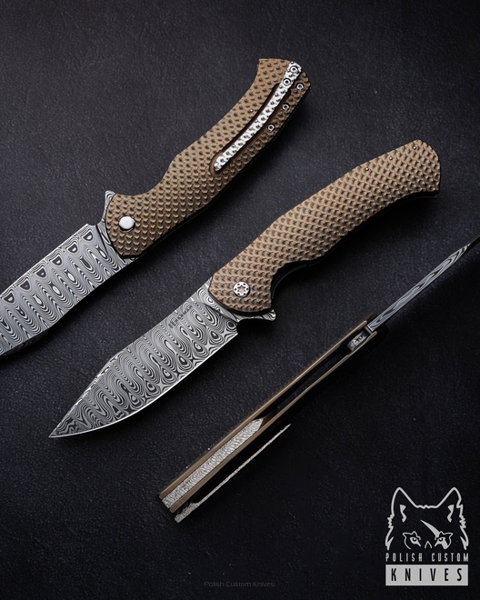 FOLDING KNIFE MANTIS #0435 DAMASTEEL HALF DRESS HERMAN KNIVES