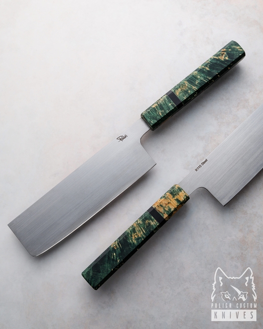 KITCHEN KNIFE NAKIRI 160 7 GREEN MAPLE G10 PABIŚ KNIVES