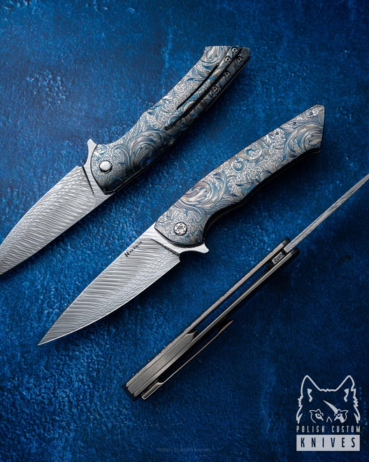 FOLDING KNIFE FOLDER SLIM #0672 DAMASTEEL ETERNAL GARDEN HALF DRESS HERMAN KNIVES