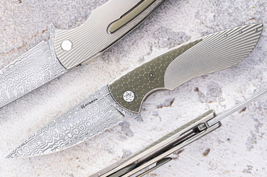 FOLDING KNIFE FOLDER STING #0873 DAMASTEEL HALF DRESS HERMAN KNIVES