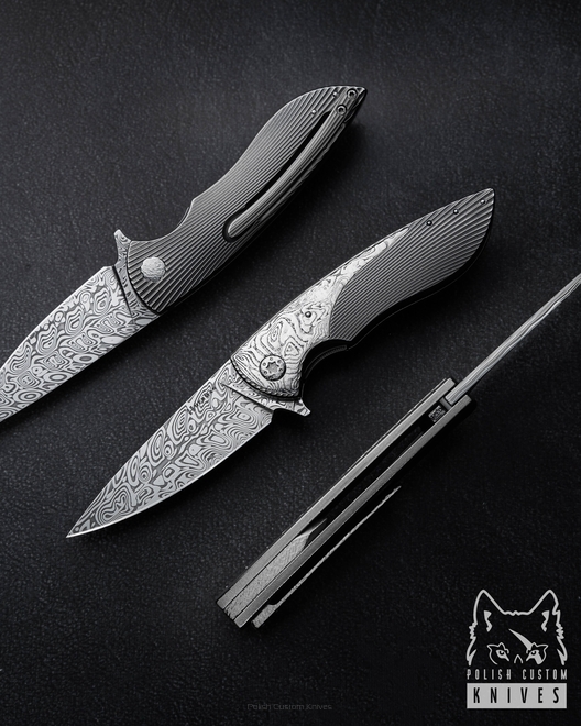 FOLDING KNIFE FOLDER MICRO STING #0326 DAMASTEEL HALF DRESS HERMAN KNIVES