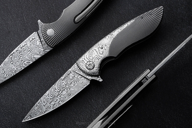 FOLDING KNIFE FOLDER MICRO STING #0326 DAMASTEEL HALF DRESS HERMAN KNIVES
