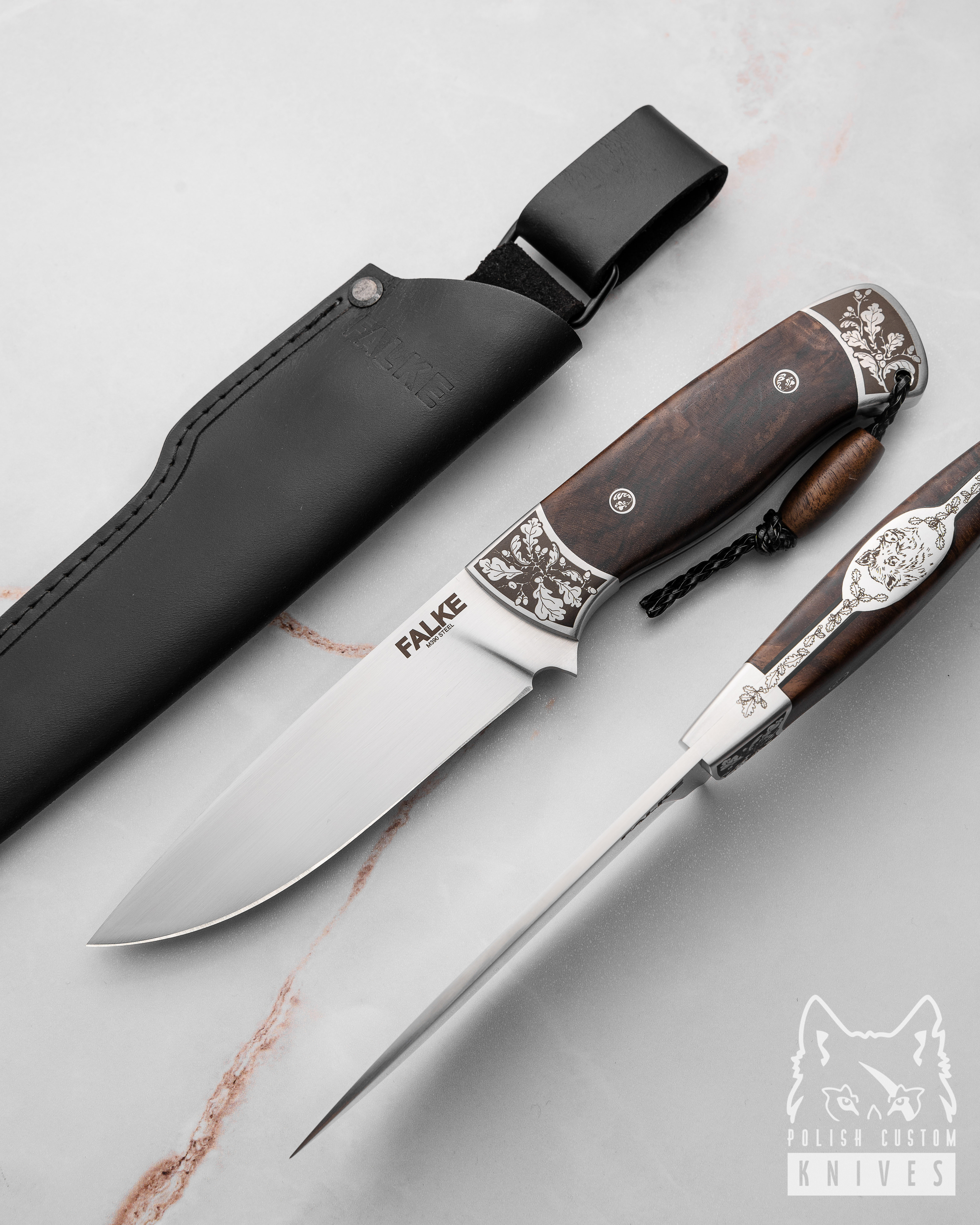 Jan Hafinec Custom Integral Hunter Fixed Blade Curly Maple Handle Damascus  Blade