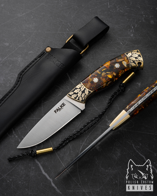 HUNTING KNIFE HUNTER INDIVIDUAL H152 M390 24K GOLD AMBER FALKE