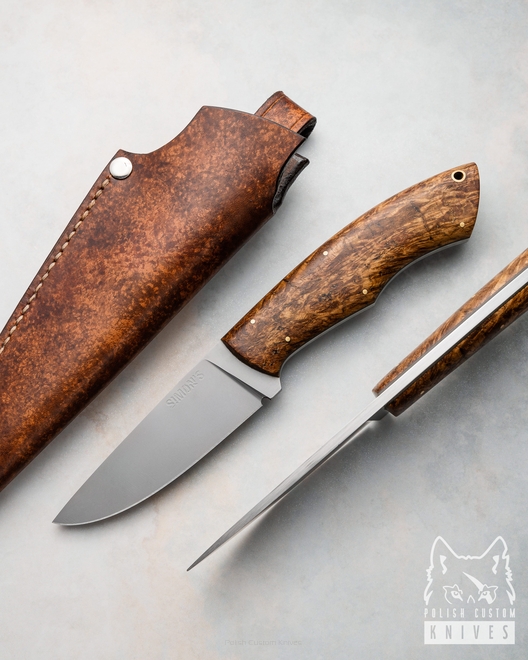 SURVIVAL HUNTING KNIFE POGWIZD HUNTER 23 K110 D2 MAPLE BURL SIMON'S