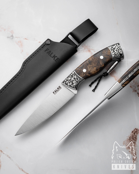 HUNTING KNIFE HUNTER LONG HL 006 D2 MAPLE BURLS FALKE KNIVES