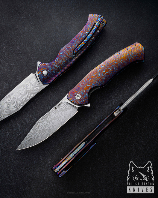 FOLDING KNIFE FOLDER  MANTIS #0325 TIMASCUS DAMASTEEL FULL DRESS HERMAN KNIVES