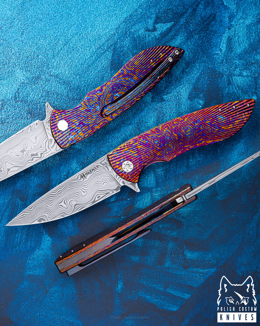 FOLDING KNIFE STING #0902 DAMASTEEL TIMASCUS FULL DRESS HERMAN KNIVES