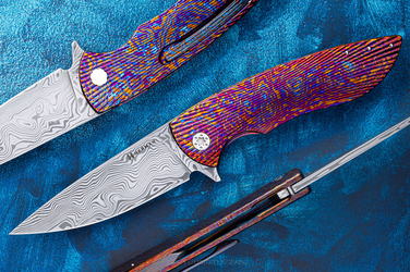 FOLDING KNIFE STING #0902 DAMASTEEL TIMASCUS FULL DRESS HERMAN KNIVES