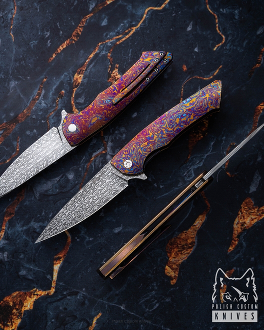 FOLDING KNIFE FOLDER SLIM #0674 DAMASTEEL TIMASCUS FULL DRESS HERMAN KNIVES