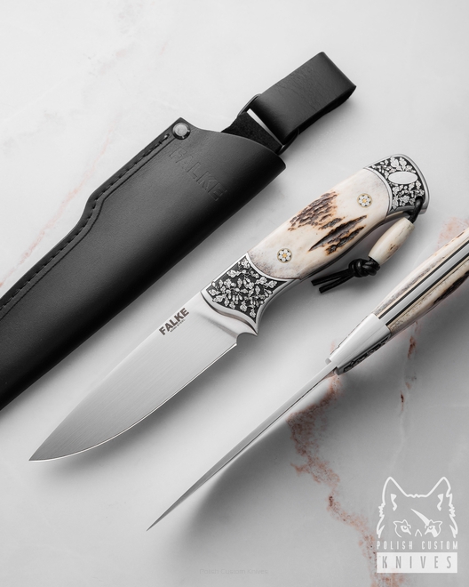 HUNTING KNIFE HUNTER ELEGANCE HE 017 M390 DEER ANTLERS FALKE KNIVES