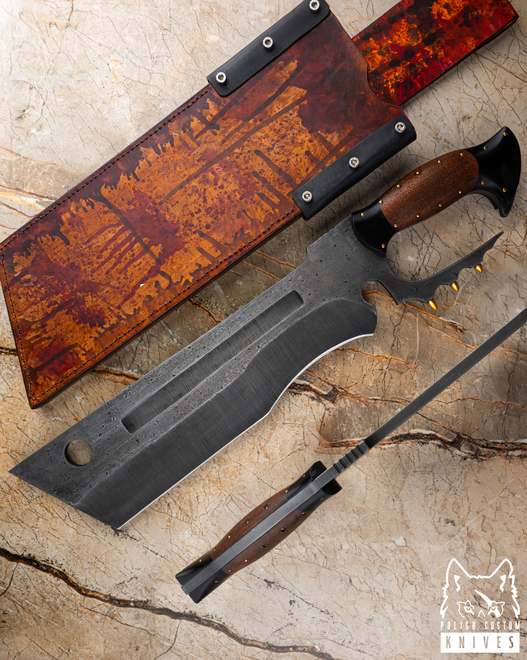 LARGE EXCLUSIVE TACTICAL KNIFE BUTCHER 8 50HF SUCUPIRA JANAS DAMASCUS